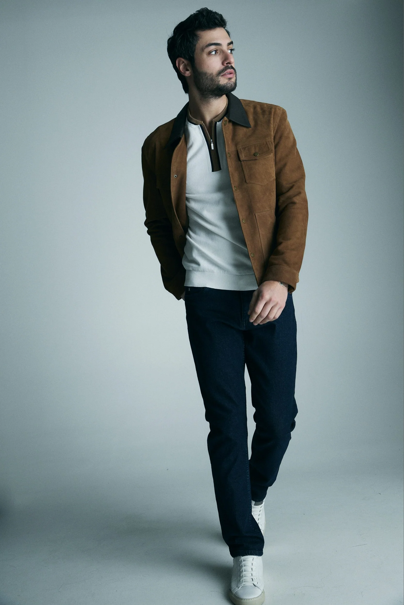 Goat suede overshirt with leather collar - Image 2