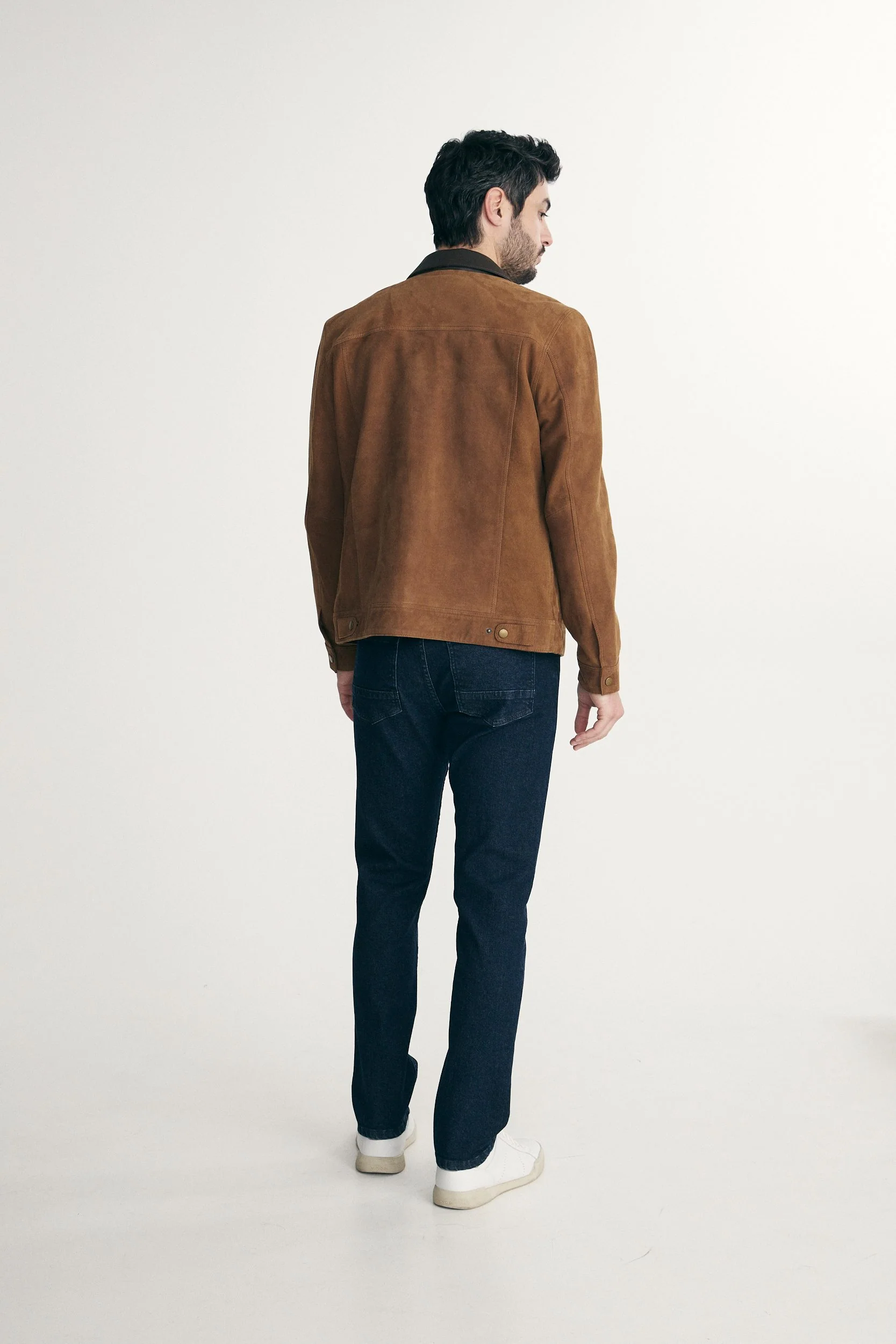 Goat suede overshirt with leather collar - Image 3