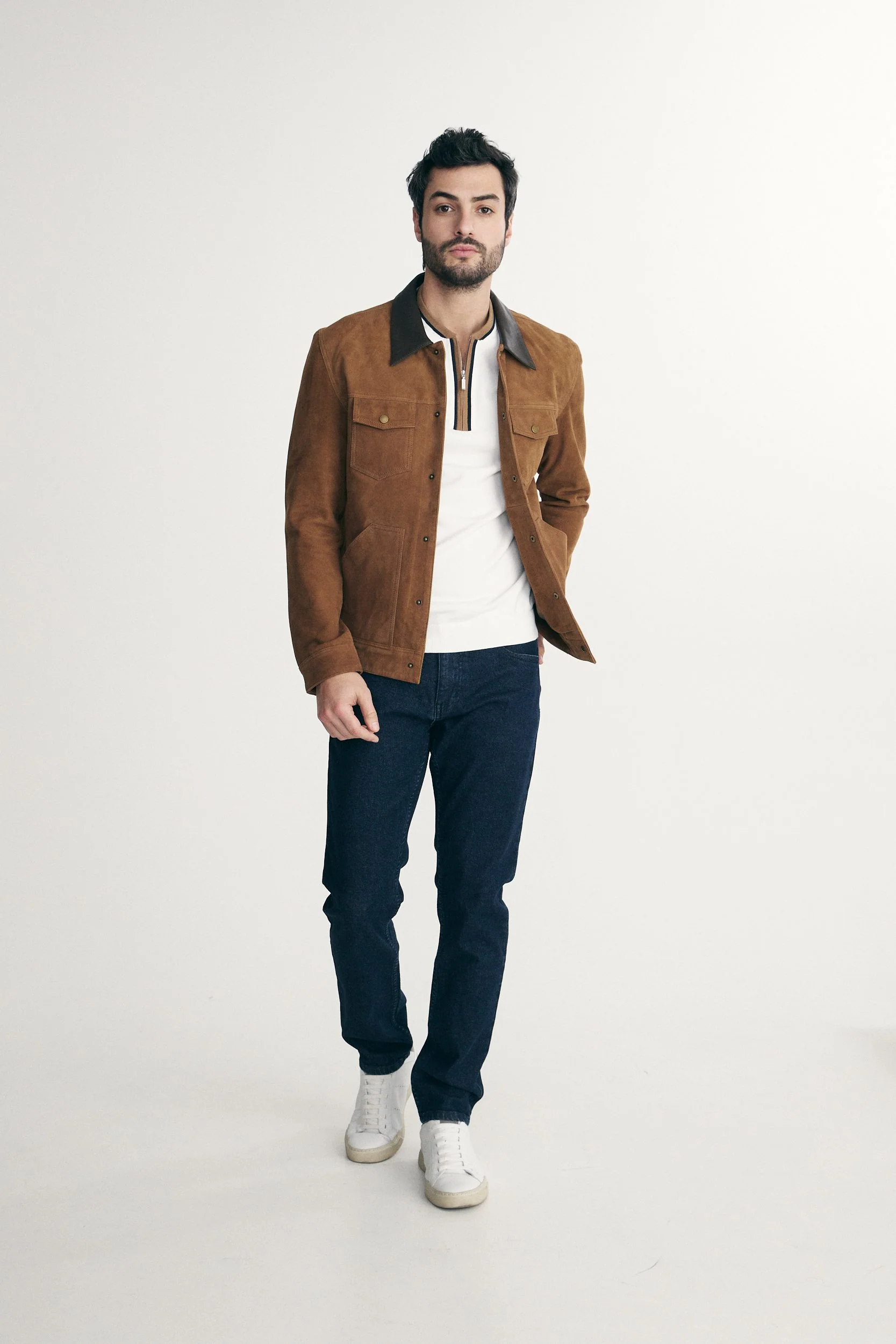Goat suede overshirt with leather collar - Image 4